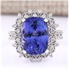 Image 1 : 10.30 CTW Natural Blue Tanzanite And Diamond Ring 14k Solid White Gold