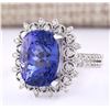 Image 2 : 10.30 CTW Natural Blue Tanzanite And Diamond Ring 14k Solid White Gold