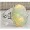 Image 2 : 6.12 CTW Natural Opal And Diamond Ring In 14K White Gold