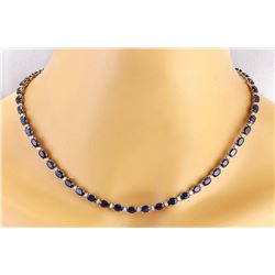 31.25 CTW Natural Sapphire 18K Solid White Gold Diamond Necklace