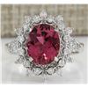 Image 1 : 5.43 CTW Natural Pink Tourmaline And Diamond Ring 18K Solid White Gold