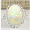 Image 1 : 9.29 CTW Natural Opal And Diamond Ring In18K White Gold