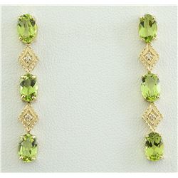 2.65 CTW Peridot 18K Yellow Gold Diamond Earrings