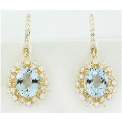 8.07 CTW Aquamarine 18K Yellow Gold Diamond Earrings
