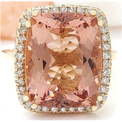 11.04 CTW Natural Morganite 18K Solid Yellow Gold Diamond Ring