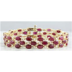 37.96 CTW Ruby 18K Yellow Gold Diamond Bracelet