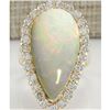 Image 1 : 9.39 CTW Natural Opal And Diamond Ring 18K Solid Yellow Gold