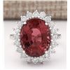 Image 1 : 9.85 CTW Natural Pink Tourmaline And Diamond Ring 18K Solid White Gold