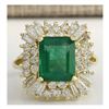 Image 1 : 6.11 CTW Natural Emerald And Diamond Ring 18K Solid Yellow Gold