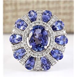 8.41 CTW Natural Tanzanite And Diamond Ring In 14k White Gold