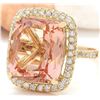 Image 2 : 9.10 CTW Natural Morganite 14K Solid Yellow Gold Diamond Ring