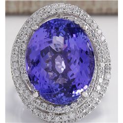 22.22 CTW Natural Blue Tanzanite And Diamond Ring In 18K White Gold