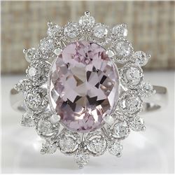 3.68 CTW Natural Morganite And Diamond Ring In 14K White Gold