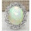 Image 1 : 8.15 CTW Natural Opal And Diamond Ring In 18K White Gold