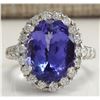 Image 1 : 9.39 CTW Natural Tanzanite And Diamond Ring 14K Solid White Gold