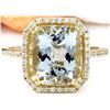 Image 1 : 3.55 CTW Natural Aquamarine 18K Solid Yellow Gold Diamond Ring