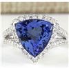 Image 1 : 7.07 CTW Natural Blue Tanzanite And Diamond Ring 14k Solid White Gold