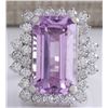 Image 1 : 22.21 CTW Natural Pink Kunzite And Diamond Ring In 18K White Gold