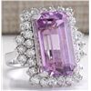 Image 2 : 22.21 CTW Natural Pink Kunzite And Diamond Ring In 18K White Gold