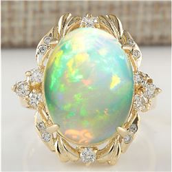 8.87 CTW Natural Opal And Diamond Ring In 18K Yellow Gold
