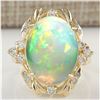 Image 1 : 8.87 CTW Natural Opal And Diamond Ring In 18K Yellow Gold