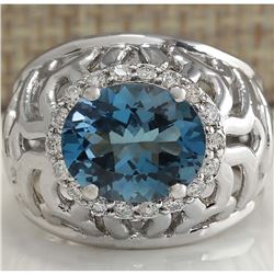 3.95 CTW Natural London Blue Topaz And Diamond Ring In 14K White Gold