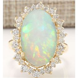 7.31 CTW Natural Opal And Diamond Ring In 14k Yellow Gold