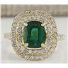 Image 1 : 3.03 CTW Natural Emerald And Diamond Ring 18K Solid Yellow Gold