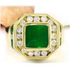 Image 1 : MENS 5.95 CTW Natural Emerald 14K Solid Yellow Gold Diamond Ring
