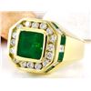 Image 2 : MENS 5.95 CTW Natural Emerald 14K Solid Yellow Gold Diamond Ring