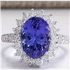Image 1 : 5.08 CTW Natural Blue Tanzanite And Diamond Ring In 14K White Gold
