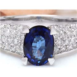 2.95 CTW Natural Sapphire 18K Solid White Gold Diamond Ring