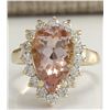 Image 1 : 5.00 CTW Natural Peach Morganite And Diamond Ring In 14K Solid Yellow Gold
