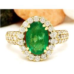 3.78 CTW Natural Emerald 14K Solid Yellow Gold Diamond Ring