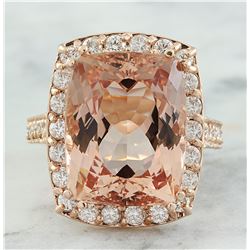 14.90 CTW Morganite 18K Rose Gold Diamond Ring