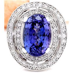 10.31 CTW Natural Tanzanite 14K Solid White Gold Diamond Ring