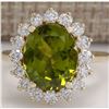 Image 1 : 5.53 CTW Natural Green Peridot And Diamond Ring 14K Solid Yellow Gold