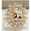 Image 2 : 6.33 CTW Natural Peach Morganite And Diamond Ring In 18K Solid Yellow Gold