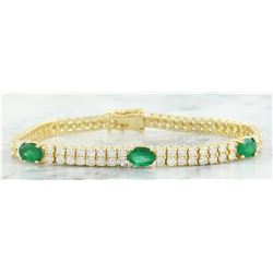 7.32 CTW Emerald 14K Yellow Gold Diamond Bracelet