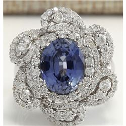 6.96 CTW Natural Sapphire Diamond Ring 18K Solid White Gold