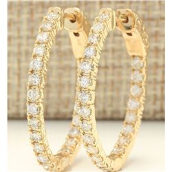 2.00 CTW Natural Diamond Hoop Earrings 18K Solid Yellow Gold