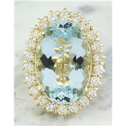 14.00 CTW Aquamarine 18K Yellow Gold Diamond Ring