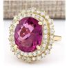 Image 2 : 9.60 CTW Natural Pink Tourmaline And Diamond Ring 14k Solid Yellow Gold