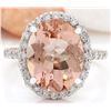 Image 1 : 6.57 CTW Natural Morganite 18K Solid White Gold Diamond Ring