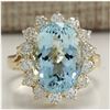 Image 1 : 7.24 CTW Natural Aquamarine And Diamond Ring In 14K Solid Yellow Gold