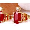 Image 2 : 1.76 CTW Natural Ruby 14K Solid Yellow Gold Diamond Stud Earrings