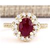 Image 1 : 2.96 CTW Natural Ruby And Diamond Ring In 18K Yellow Gold