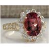 Image 2 : 4.07 CTW Natural Pink Tourmaline And Diamond Ring 18K Solid Yellow Gold
