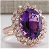 Image 2 : 10.19 CTW Natural Amethyst And Diamond Ring In 18K Solid Rose Gold