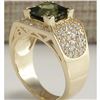 Image 2 : 3.37 CTW Natural Green Tourmaline And Diamond Ring 18K Solid Yellow Gold